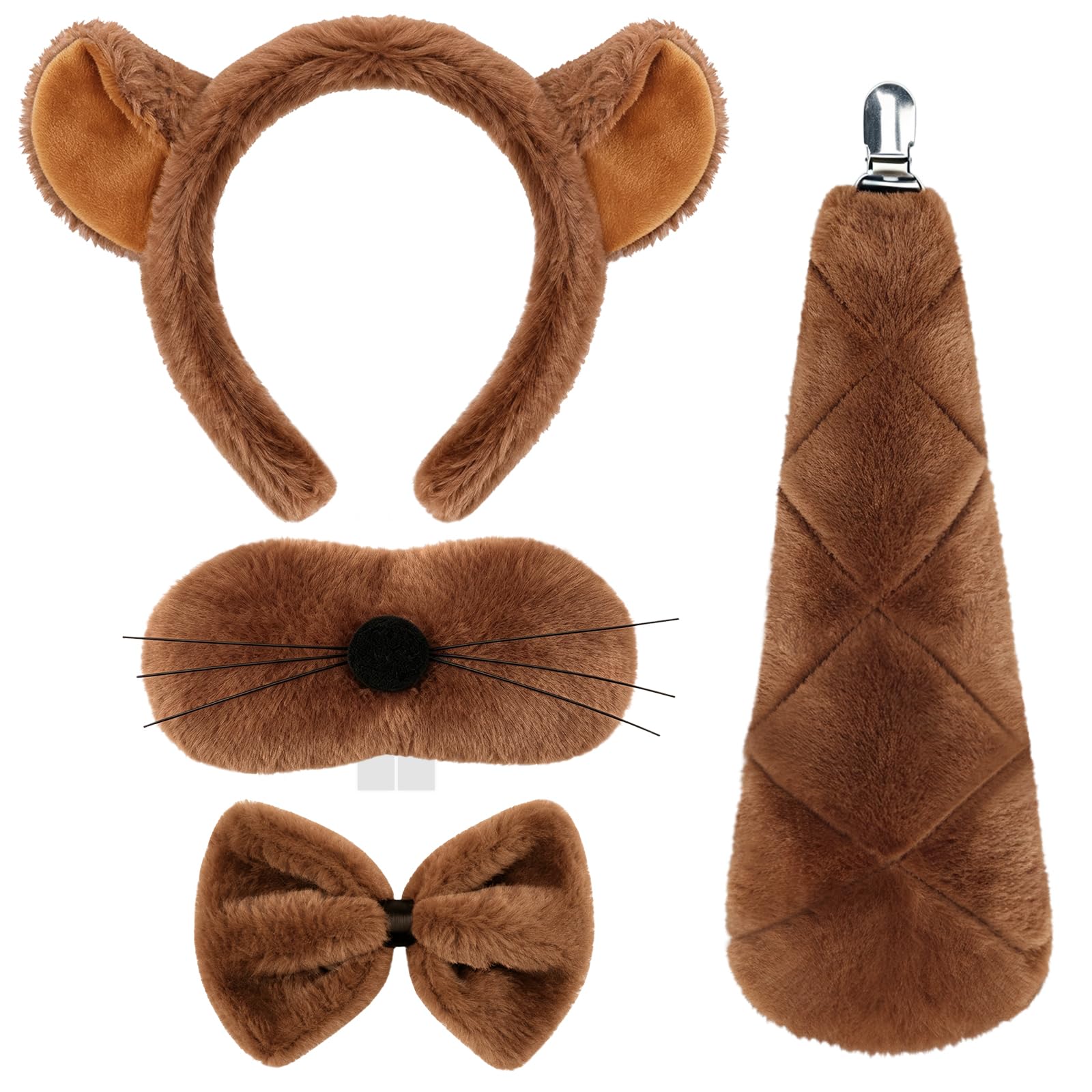 Mototo Halloween Beaver Costume Accessory Brown Fluffy Ears Headband & Tail