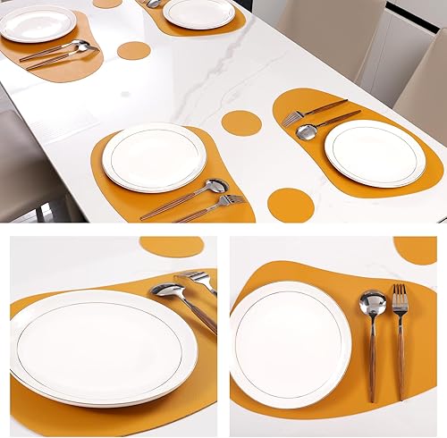 Miniatura 4 de Juego de 8 manteles individuales de piel sintética, resistentes a las manchas, resistentes al calor, fáciles de limpiar, impermeables, lavables,