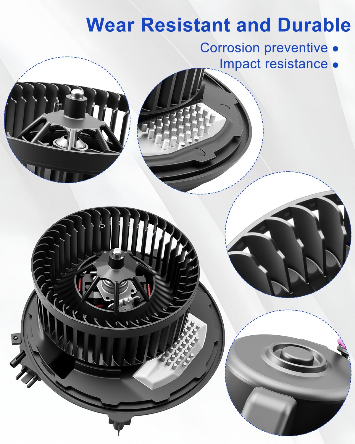 Front HVAC Heater Blower Motor and Resistor Assembly Compatible with Audi A3 Q3 S3 Volkswagen Golf GTI Jetta, Replace 700341