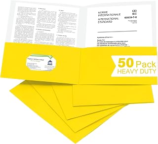 Zzrywuty 50 Packs Yellow Two Pocket File Folders with Business Card Slot,Textured Paper,Letter Size,Holds 100 Plus Sheets for School,Office,Business