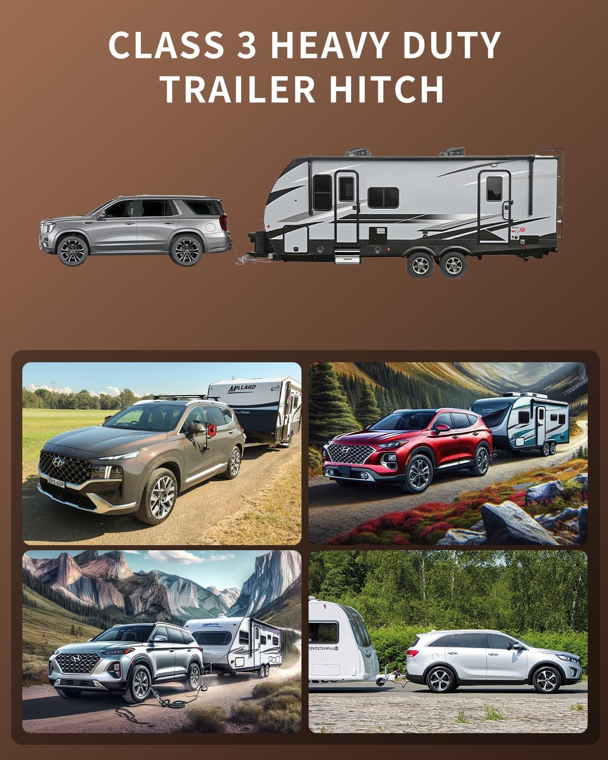 Class 3 Trailer Hitch with 2-Inch Receiver Compatible with Kia Sorento 21-25;Hyundai Santa Fe 2021–2025| 4,000 lbs GTW / 600 lbs Tongue Weight | Heavy-Duty Carbon Steel, Modular Bolt-On, DOT Certified