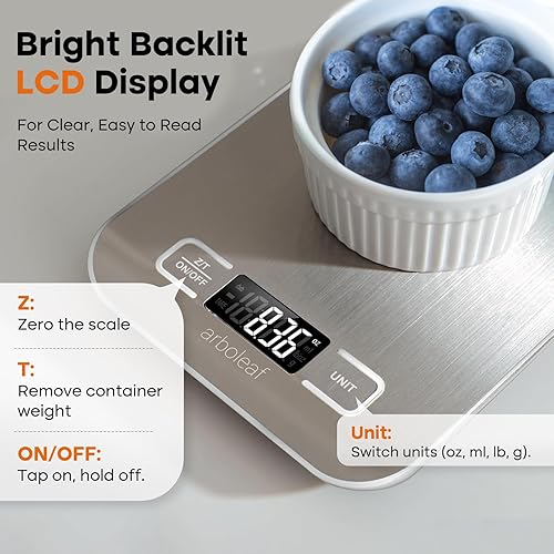 Miniatura 3 de arboleaf Báscula de cocina de alimentos, 22 libras de peso digital gramos y onzas para hornear y cocinar, báscula precisa de alimentos de 1 g0.01 oz