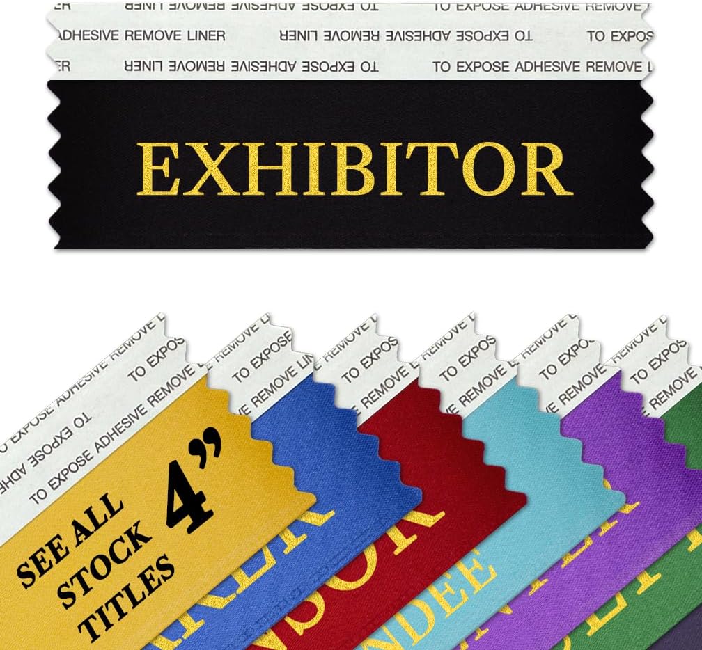 First Time Attendee 4" Badge Ribbons with Adhesive for Nametags - Made in The USA by Ribbons Galore (100 Ribbons)