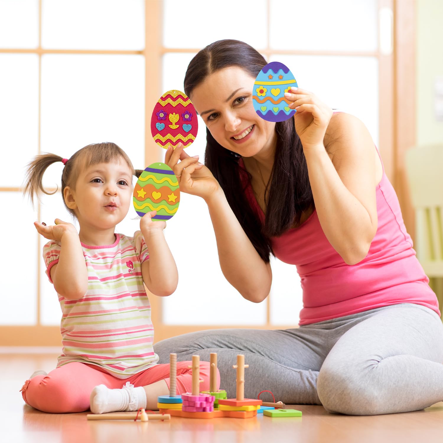Kit Fai Da Te Pasqua Bambini - 12 Uova Decorative In EVA Con Accessori - Foto 4