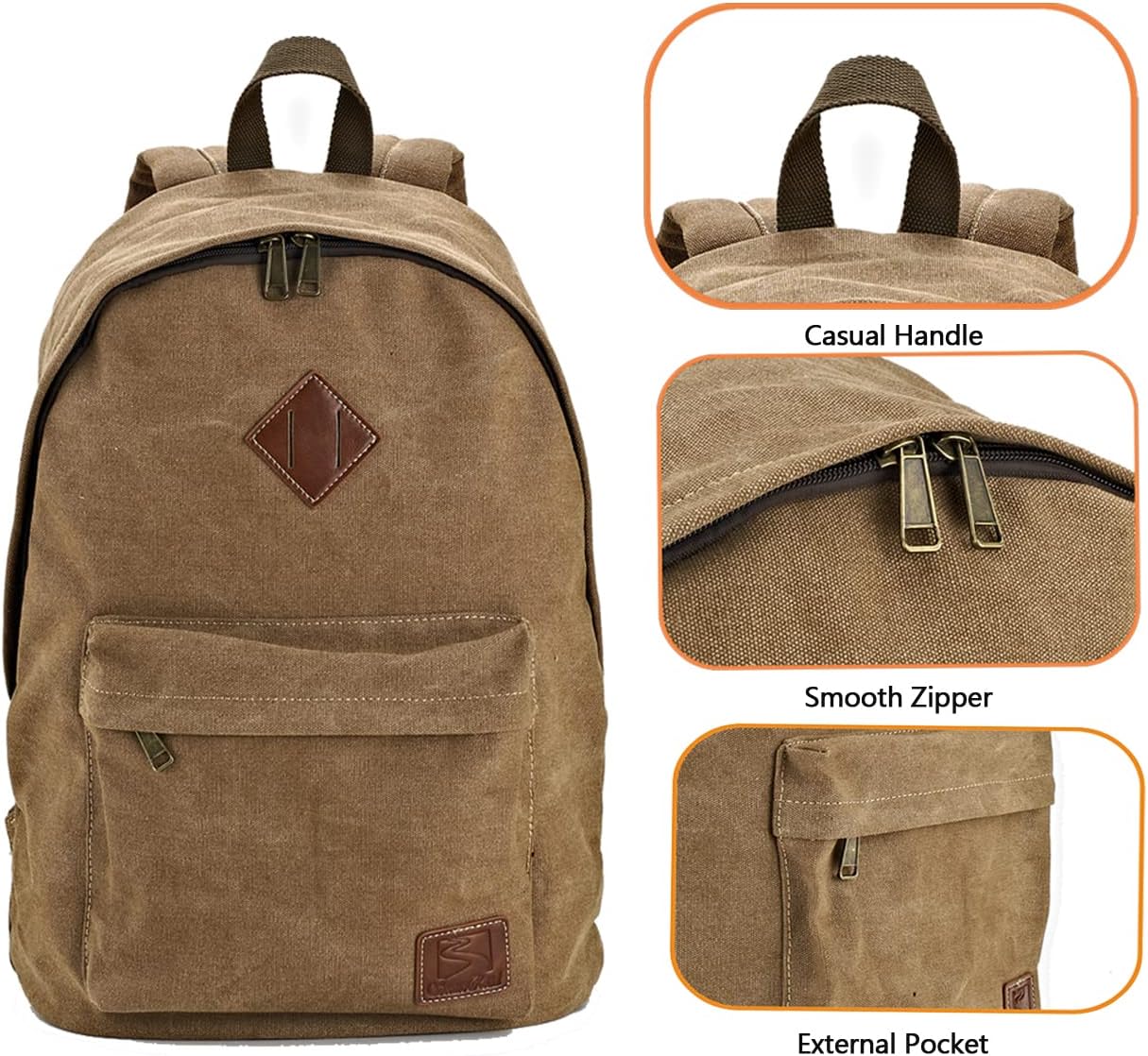 Canvas Laptop Backpack, Durable Rucksack, Travel Bag Fits 15.6 Inch Notebook for Men Women Factory Directly(Coffee) 28 Liters Coffee image 4 of 6 B09V2D4XKS