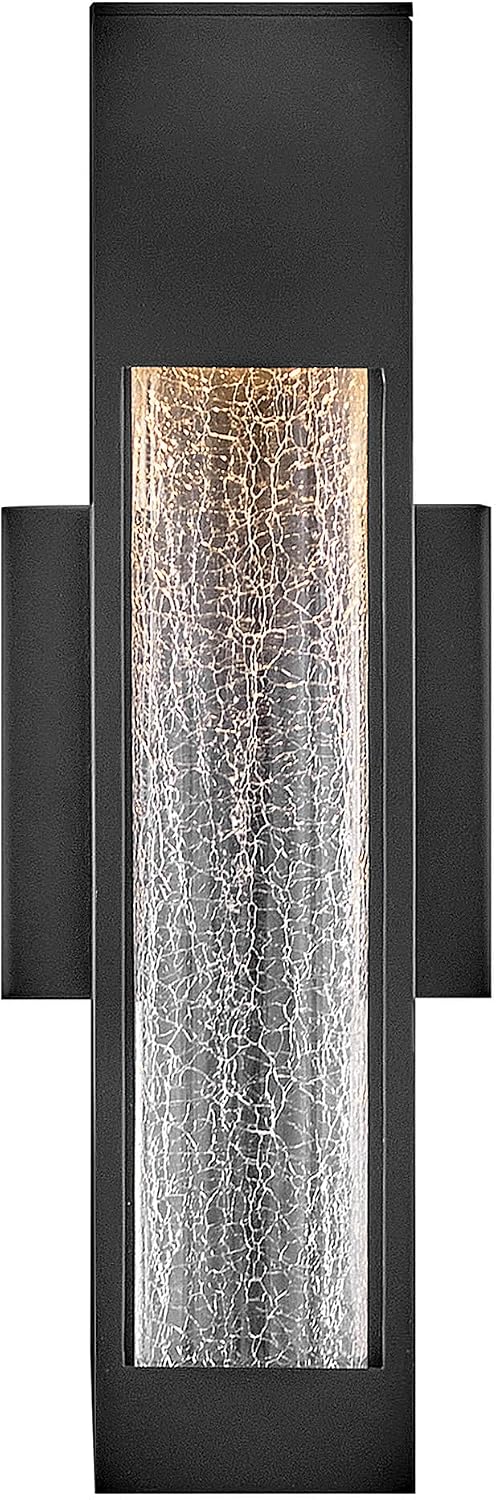 Hinkley Vapor 14" Small Outdoor Wall Sconce – Aluminum, Crackled Glass, ADA Compliant, Porch Patio Entryway Garage – Black Finish