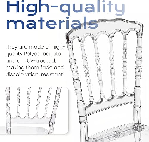 Miniatura 7 de Fohfurniture Juego de 4 sillas fantasmas de acrílico de cristal transparente, sillas de acento Napoleón apilables Chiavari sillas de comedor