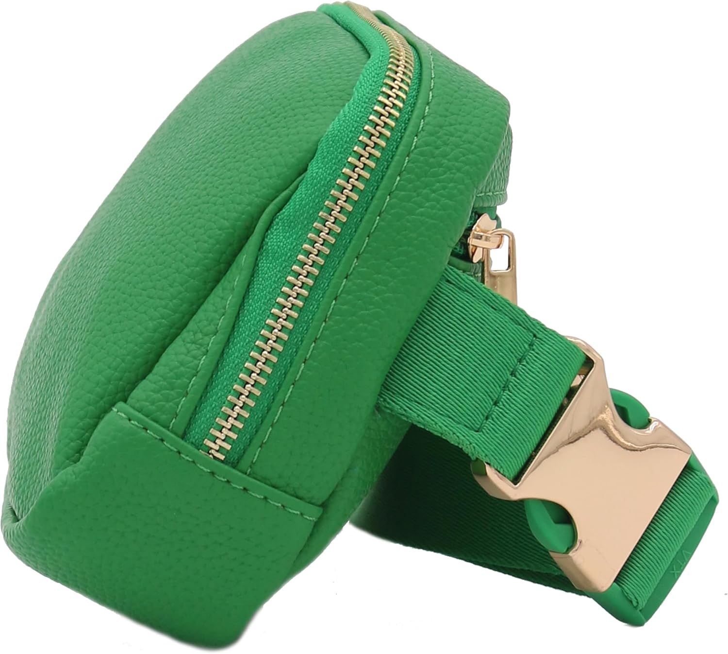 Lightweight Soft PU Pebbled Leather Sling Fanny Pack Belt Bag with Gold Metal Buckle (Kelly Green) - Image 3