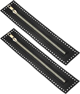 M METERXITY 2Pcs PU Leather Zipper, 10.6In Coil Frame Metal Close End Crochet Zippers with Holes for Sewing Handbag/DIY Purse/Clothing Making [Black]