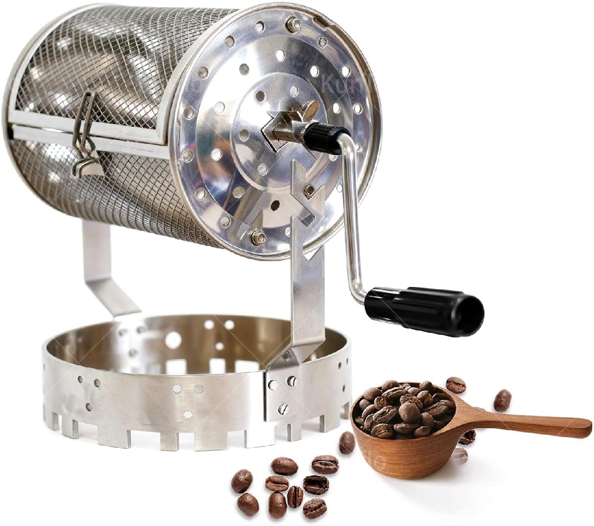 Kurflo コーヒーロースター 手動回転 焙煎機 ステンレス鋼製 コーヒーロースター コーヒー 豆焙煎機 豆のベーキングメーカー エスプレッソ機械 家庭用 多用途焙煎 ハンドル付き