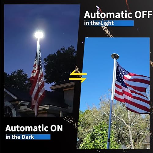 Miniatura 3 de Bathonly Luz de asta de bandera alimentada por energía solar, 136 LED luz solar para mástil de bandera del atardecer al amanecer, iluminación de 10