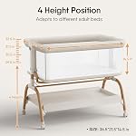 Baby Bassinet Bedside Crib, 3-in-1 Baby Bassinet Bedside Sleeper, Full-Mesh Sides, 6-Height Adjustable, Stable and Secure Crib for Newborns (Beige)