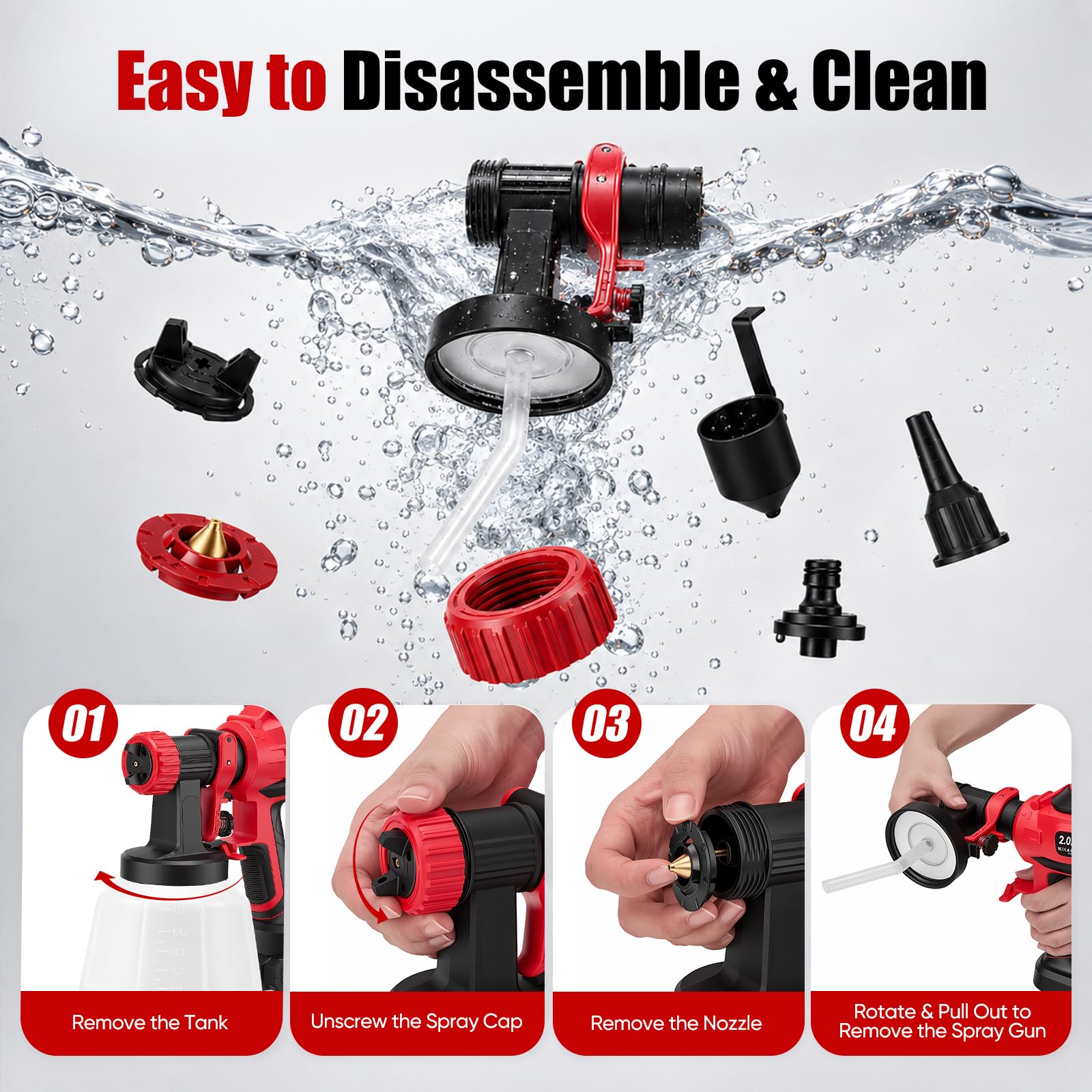 Pistola de Pintura electrica 21V 800 ml/min | 1200 ml, 5 boquillas, 2 baterías, 3 patrones, para muebles, vallas, puertas, bricolaje