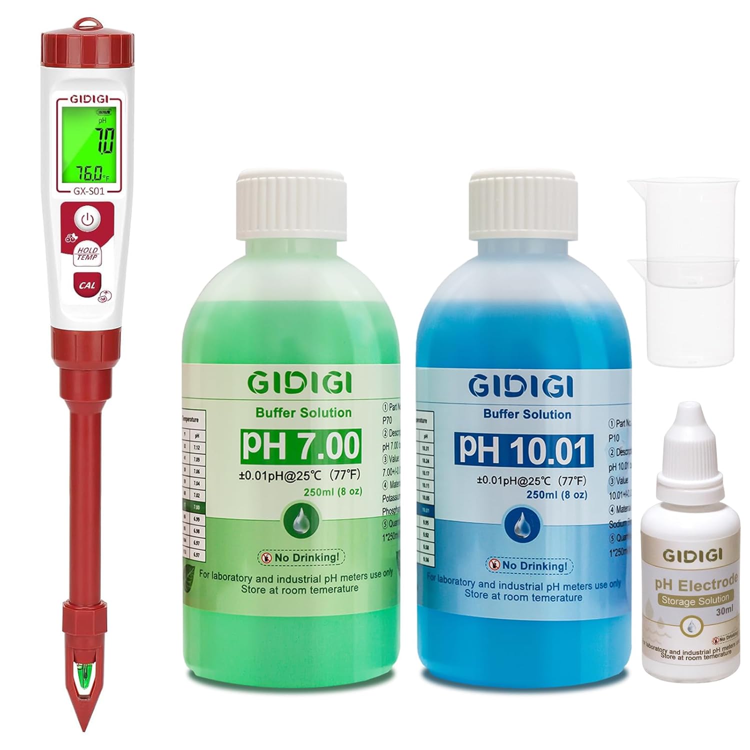 Soil pH Tester for Garden, Direct Measurement Soil Test pH for House Plant pH Meter Calibration Solution Kit,Includes pH 7.00, 10.01 and pH Electrode Protection Solution