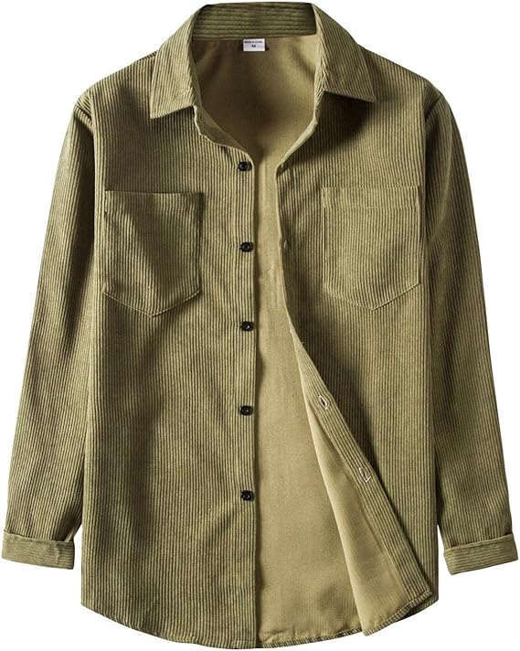 Mens Corduroy Shirts Jackets Lightweight Long Sleeve Casual Lapel