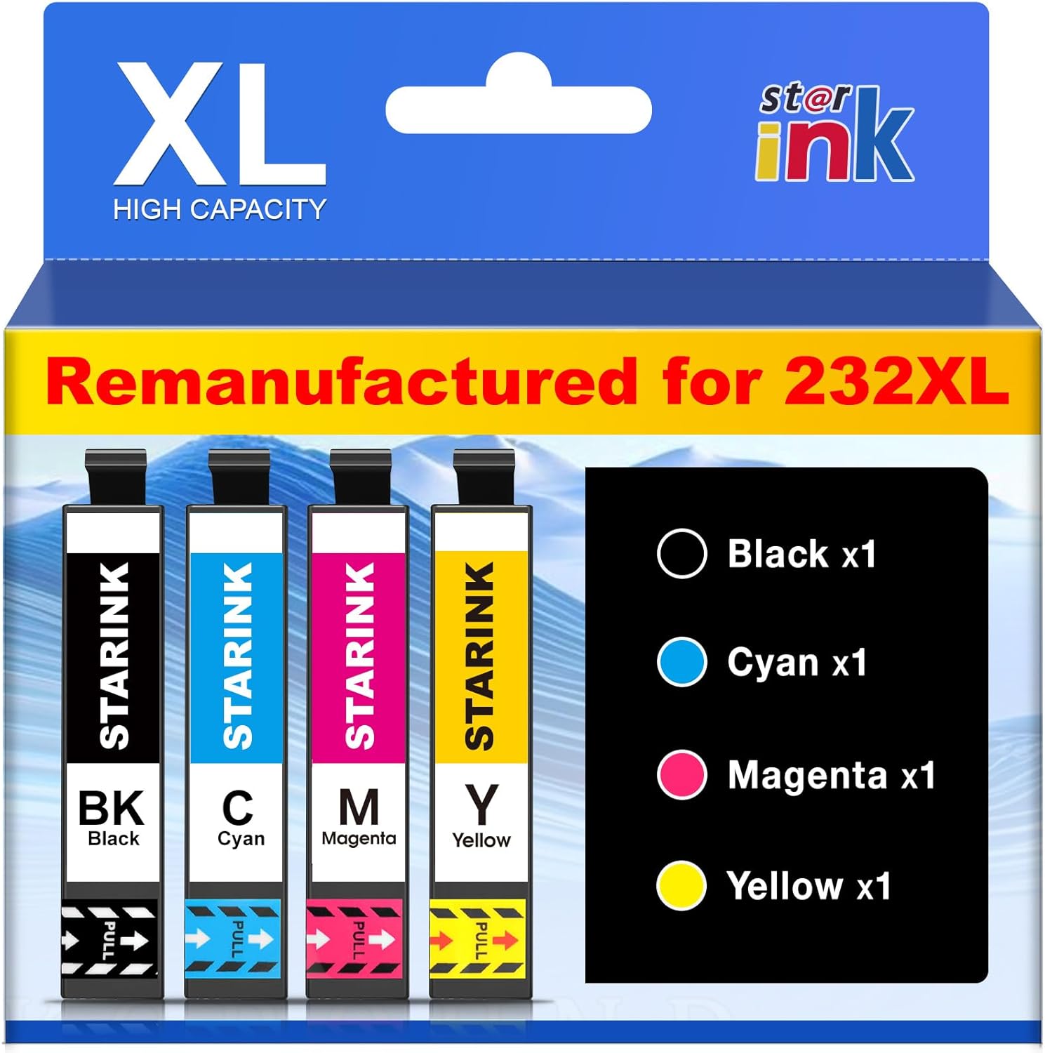 Remanufactured for 232XL Ink Cartridges Combo Pack Latest Upgrade Replacement for 232 Ink Cartridges for Printer XP-4200 Ink WF-2930 WF-2950 XP-4205 Printer Ink (Black/Cyan/Magenta/Yellow, 4 Pack) 232XL black/cyan/magenta/yellow