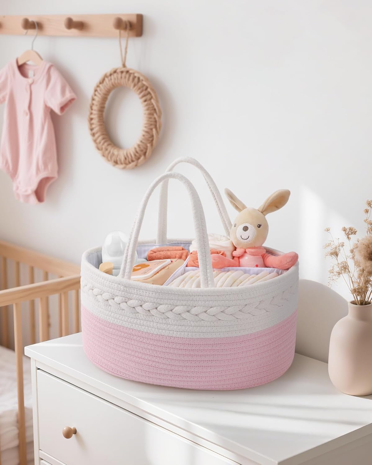 Maliton Diaper Caddy for Baby Girl-Cotton Rope Diaper Caddy, Diaper Organizer for Changing Table, Portable Baby Basket for Storage Baby Stuff, Newborn boy girl baby essentials Registry Items thumbnail