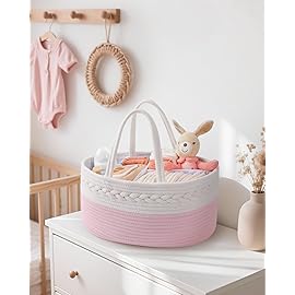 Maliton Diaper Caddy for Baby Girl-Cotton Rope Diaper Caddy, Diaper Organizer for Changing Table, Portable Baby Basket for Storage Baby Stuff, Newborn Registry Must Have Items