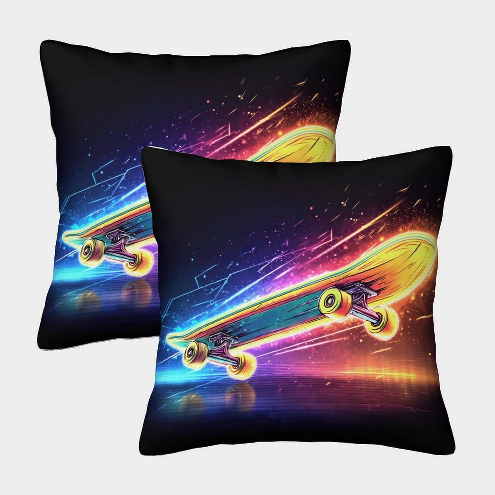 QFVANSIYO Gradient Skateboard 3D Printed Pillowcase Microfiber Bedding Decor Skating Pillow Cover for Teens Adults Bedroom Washable 50x50cm