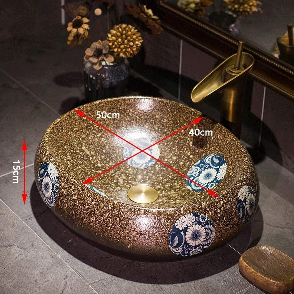Lavelli della nave, Bagno Nave Sink Hotel di Lusso Art Sink 19 "Sopra il contatore Bagno Vessel Lavello Vanità V-Tire Ovale Porcellana Imitazione Pietra Modello Controsoffitto Bowl Sink