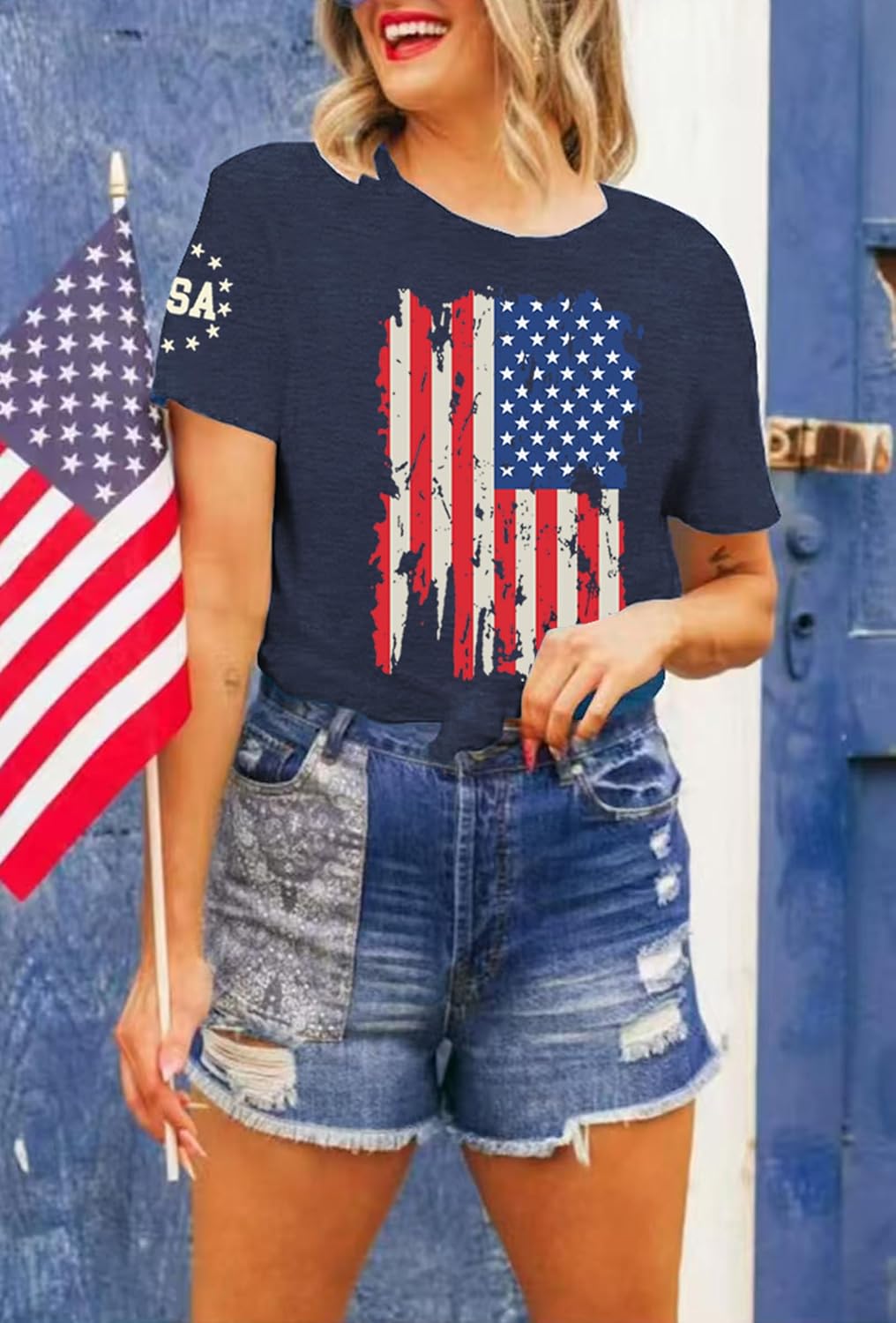 USA Flag Shirts for Women: Vintage American Flag Graphic Tshirts 4th of July Tees Patriotic Blouse Tops - Image 4