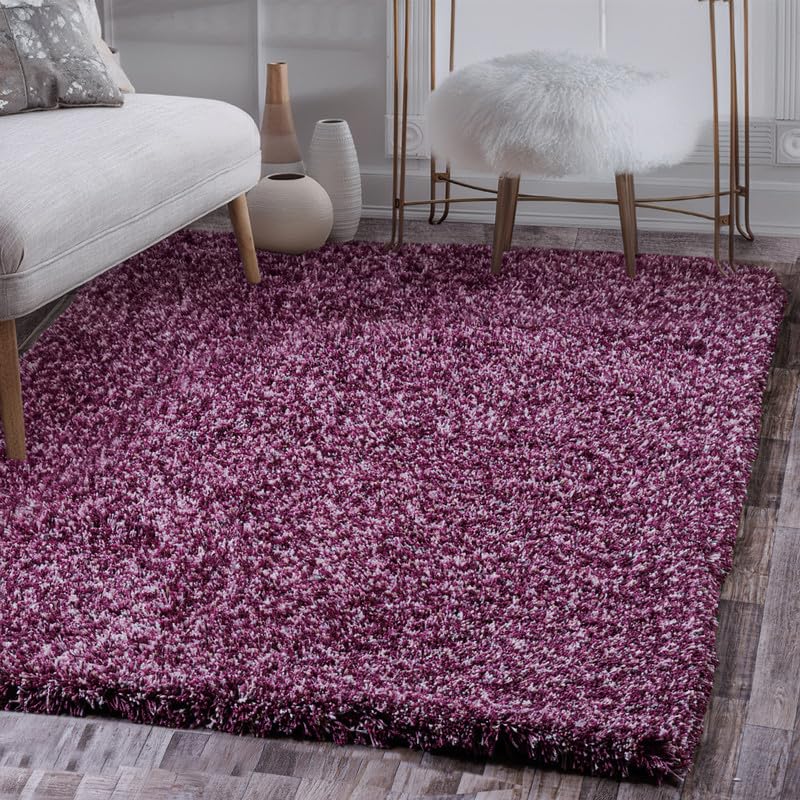 Image of FIASCO Premium Tie Dye Shaggy Carpet Ultra Soft Microfiber | 2 Inches Pile Height Back in Canvas Shaggy Carpet for Living Room | Bedroom | Hall | Guest Room | 6x9 Feet Purple Ivory Mix