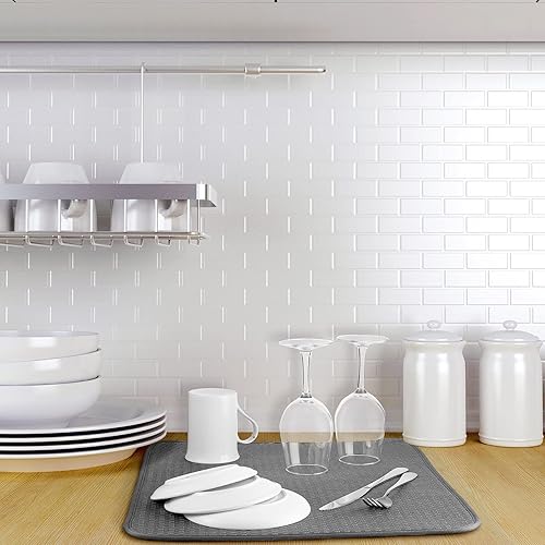 Miniatura 6 de 6 Pcs Microfiber Dish Drying Mat for Kitchen Countertop Absorbent Dish Drying Pad, 16 x 18 Inch, Dishes Drainer for Kitchen Counter, Reversible