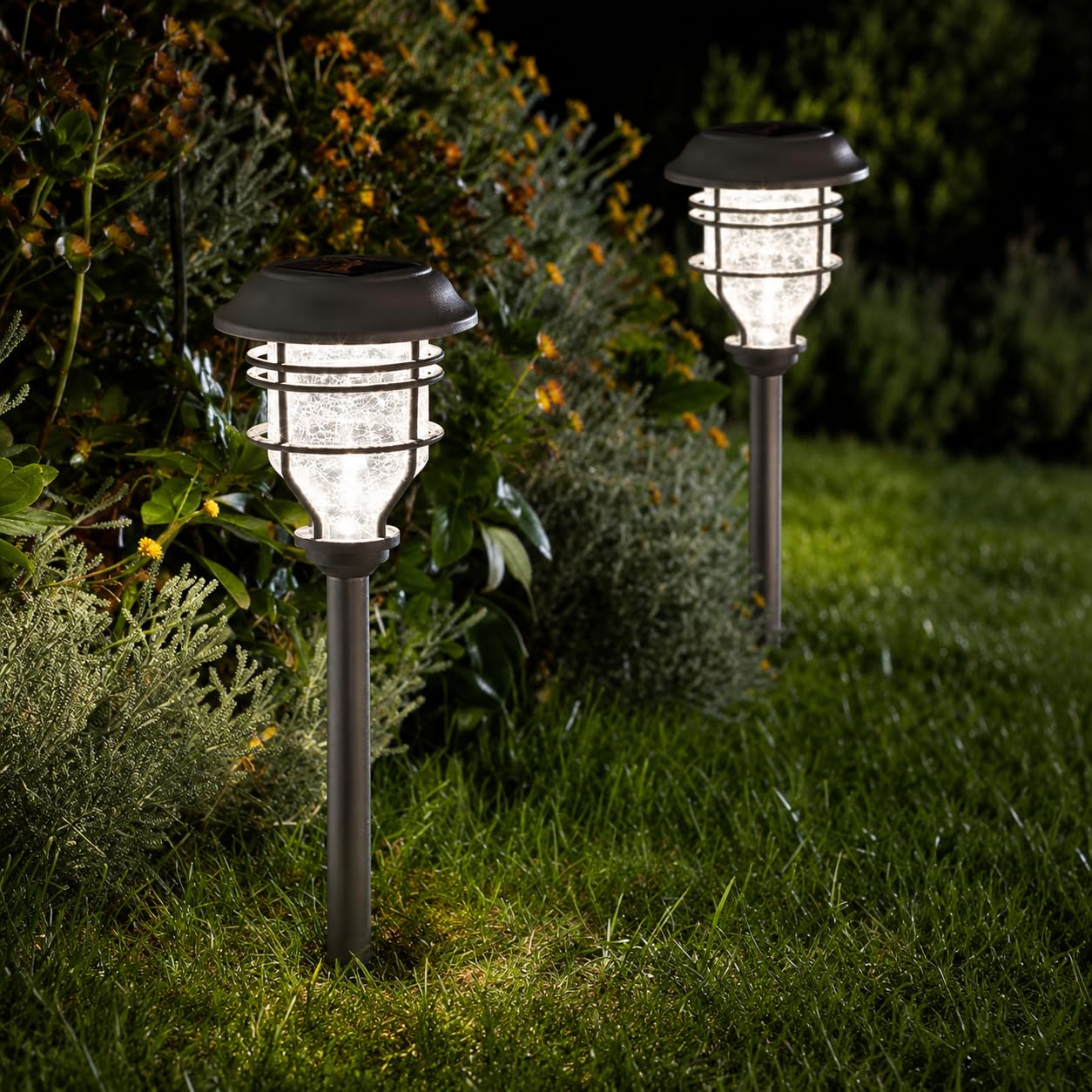 Garden Mile Grey Set Of 2 Led Solar Power Pathway Lights - Outdoor Waterproof Lighting Solar Stake Lights Ideal For Patio, Path, Lawn, Decor - Automatically Illuminates At Dusk