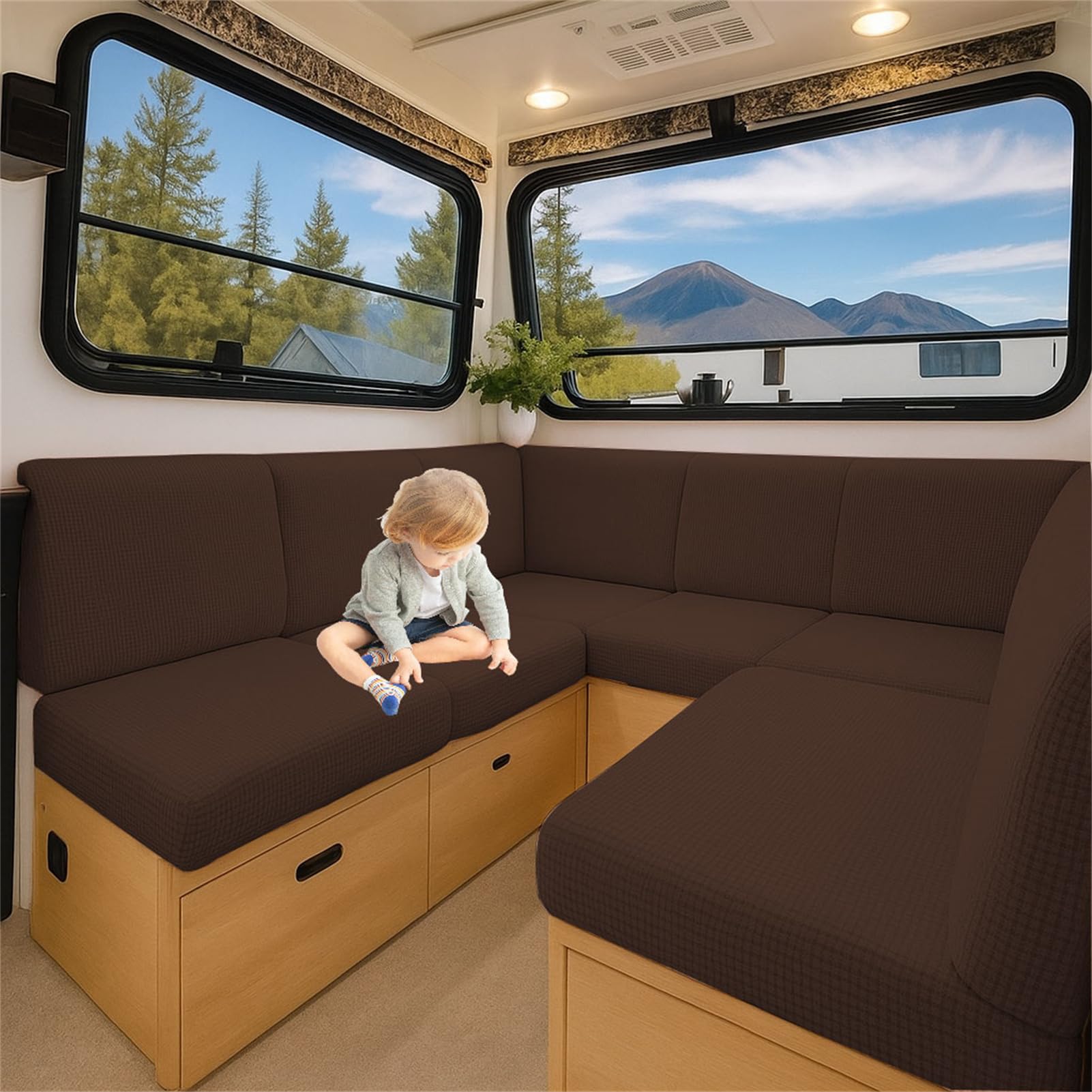 ZGDDPZA Stretch Jacquard RV Caravan Cushion Cover Non-Slip Fit Multi‑Size for Dinette Motorhome, Indoor Seating & Camper Benches (Dark brown,L 60-90cm W 30-50cm)