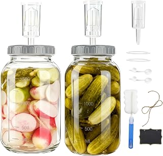 Fermentierglas 2 Stück 2L, Kimchi Behälter mit Luftschleuse, Fermentationsglas Breiter Mund Fermentiergläser, Gärbehälter, Kefir Glas, fermentieren Zubehör für Kimchi Sauerteig Sauerkraut Gemüse