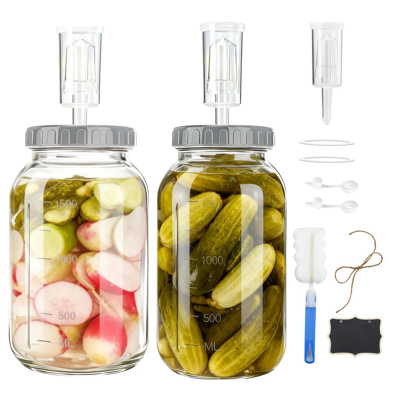 Kit de fermentation kimchi et choucroute avec 2 bocaux de 2 litres en verre