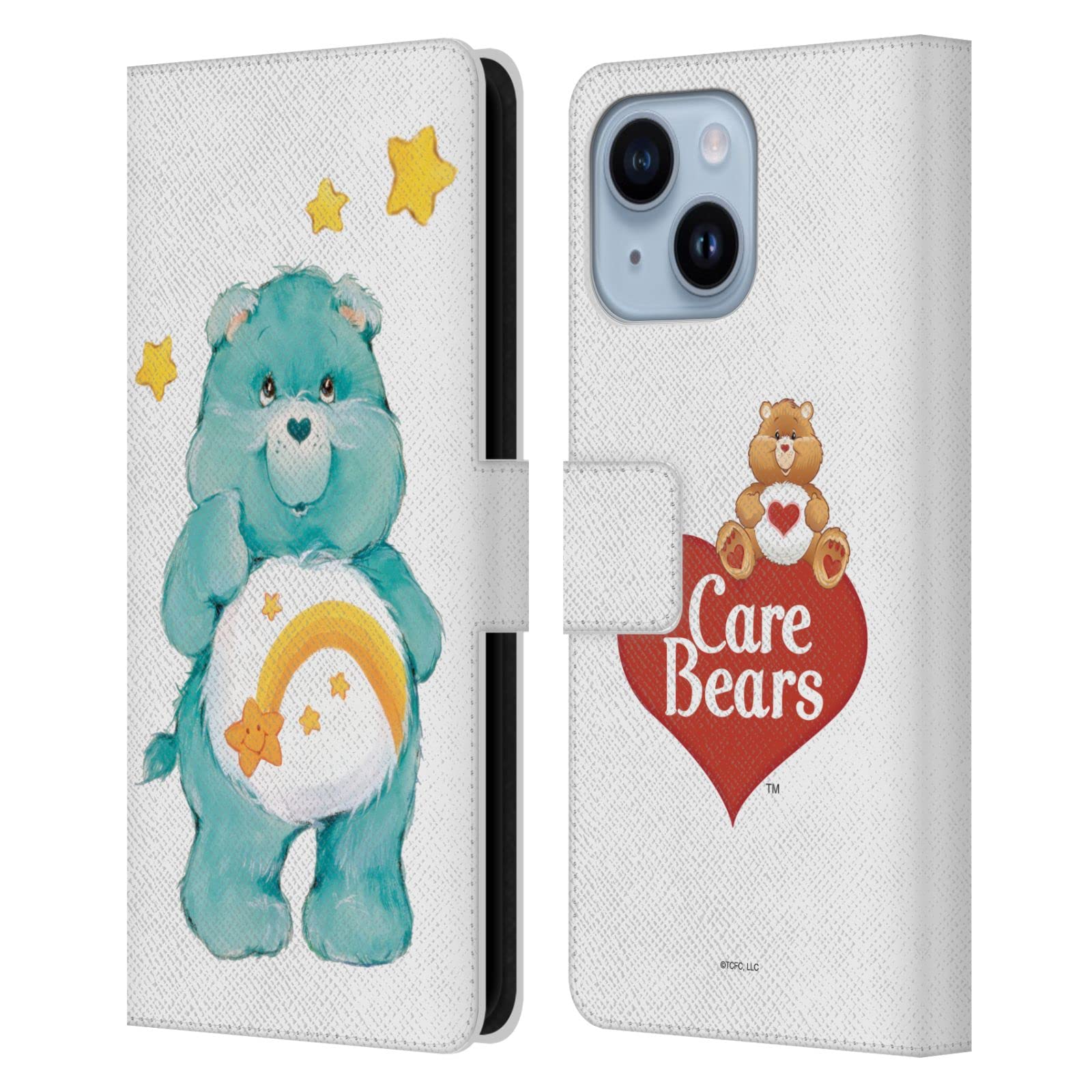Coque portefeuille iPhone 14 Plus Care Bears pour protéger écran et cartes