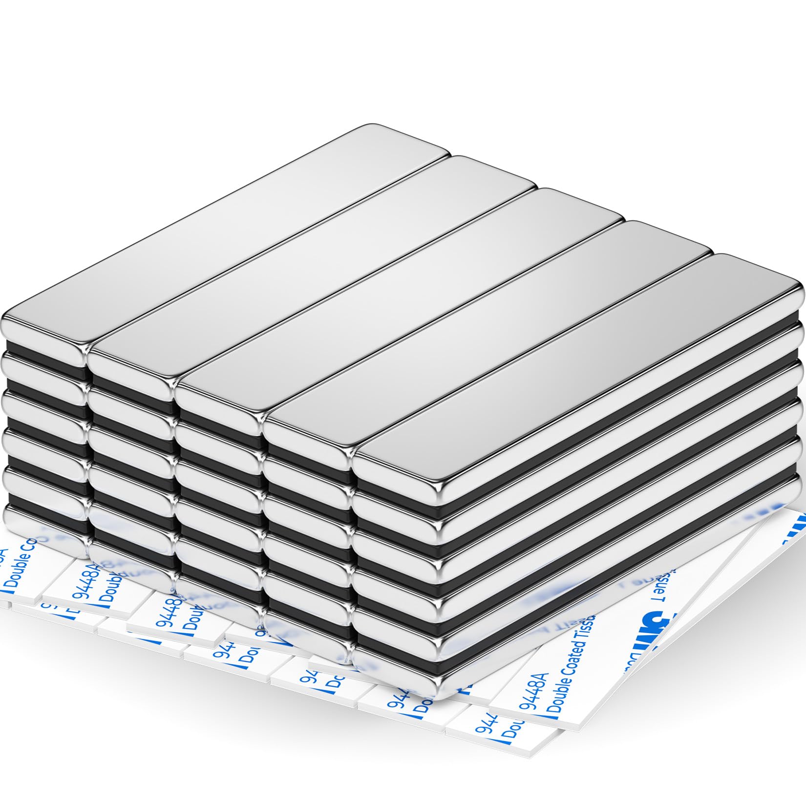 FINDMAG Powerful Bar Magnets, Rare Earth Strong Heavy Duty Neodymium Magnets Strips, Peel and Stick Bar Magnet for Tool Boxes, Science, Cupboard Doors