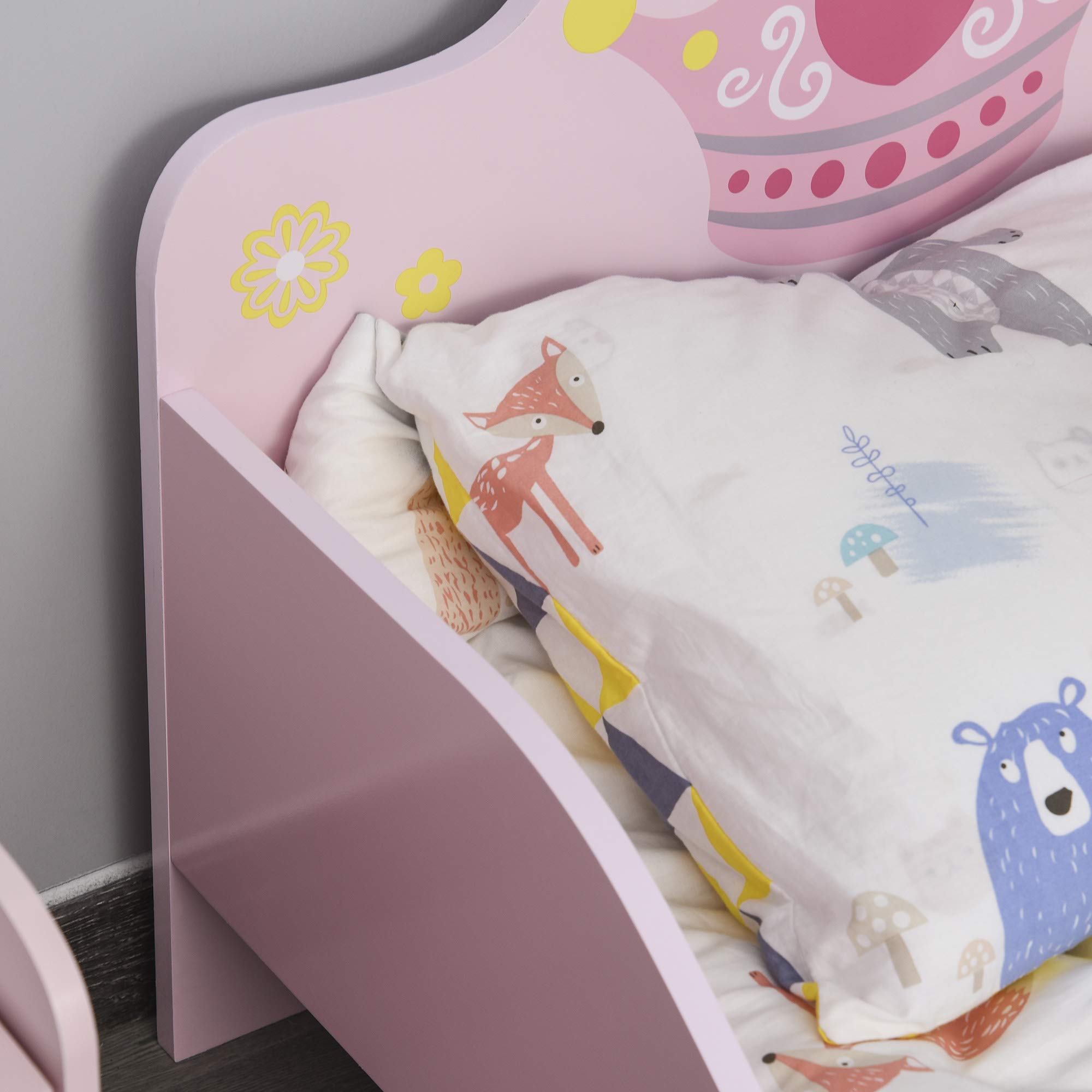 HOMCOM Lit Enfant 140 x 70 cm - lit d'enfant Design Princesse Motif Couronne - sommier à Lattes Inclus - MDF Contre-plaqué Rose