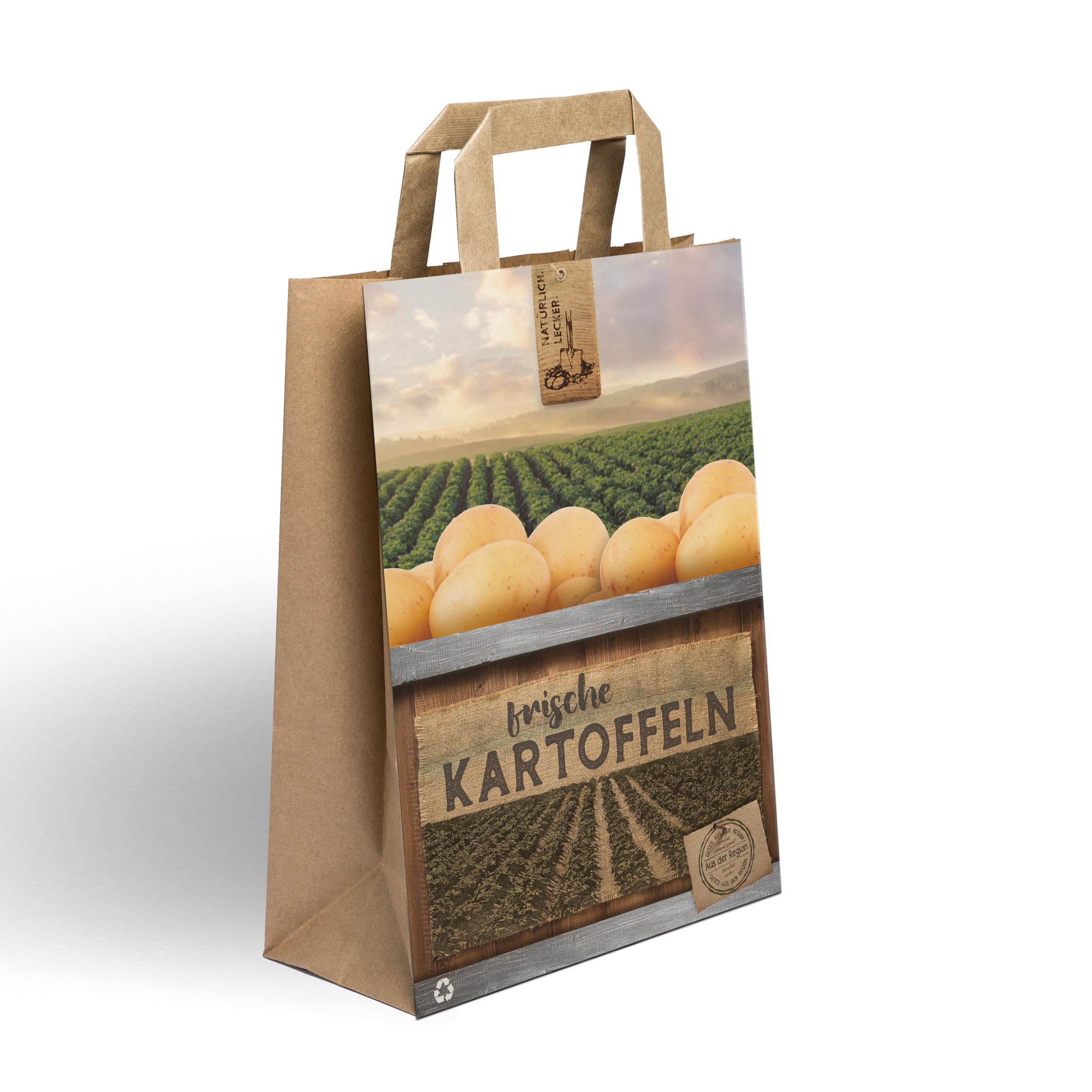 750 Papiertragetaschen "Aus der Region" Papiertaschen | Kartoffeln | Papiertüten | 2,5kg | Flachhenkel