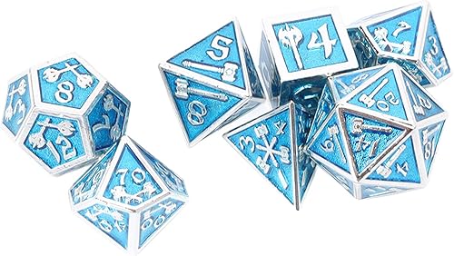 Juego de dados de 7 piezas para niños juego de dados de metal poliédrico para fiesta azul