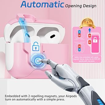 for AirPods Pro 2 Case with Safety Lock & Phone Stand, Auto Opening AirPods Pro Case Cover Compatible with Airpods Pro 2nd/1st Generation Cases for Women Girly with Cleaner,Lanyard, Drop Protective
