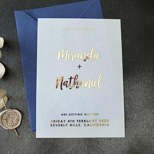 Miniatura 4 de Personalized Wedding Save the Date Vellum Cards, Save our Date Gold Foiled Vellum Invites, Custom Save or Change the Date, Silver, Rose Gold (4" x