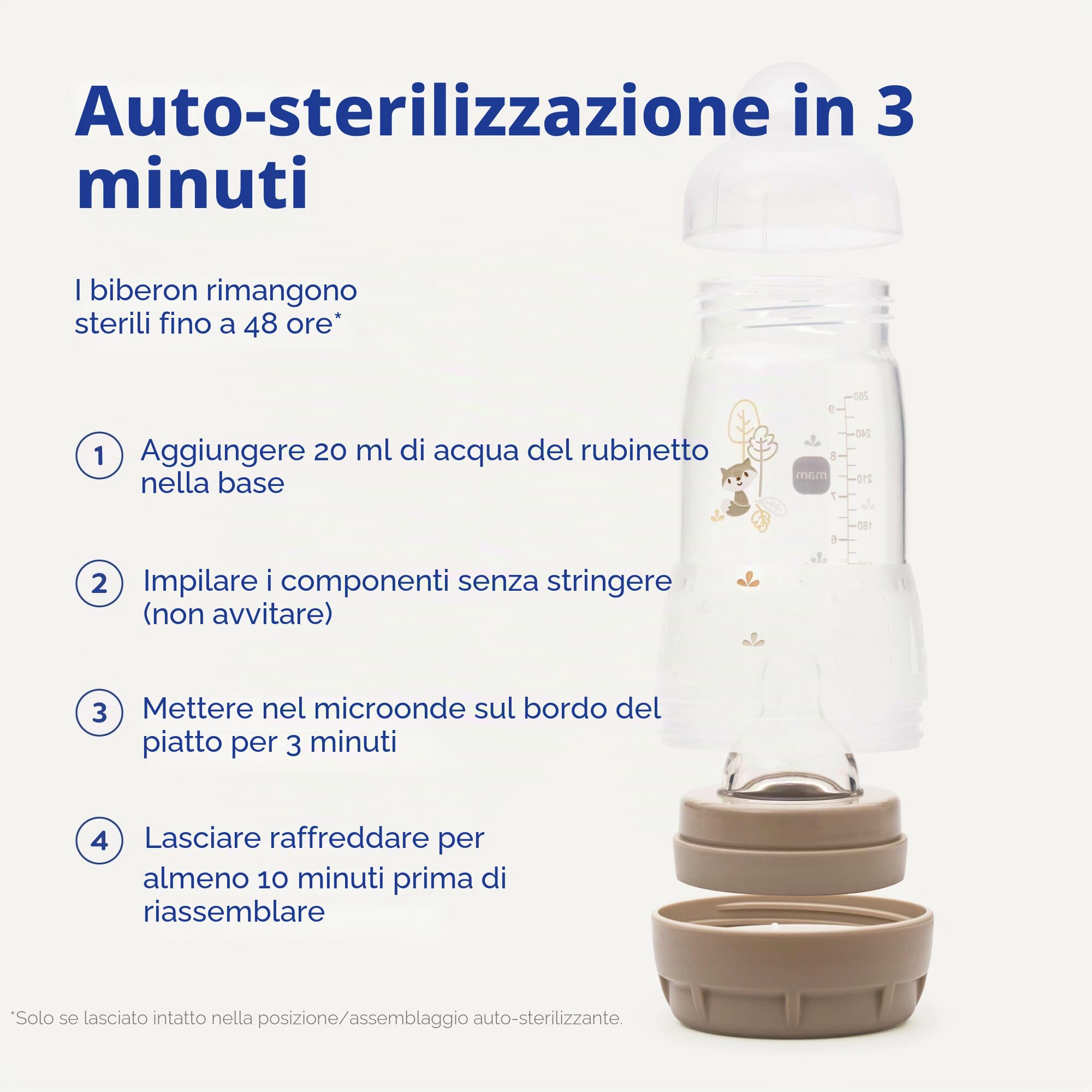 MAM Easy Start - Starter set autosterilizzante anti coliche, set biberon e succhietto, essenziali per neonati, blu (i disegni possono variare)