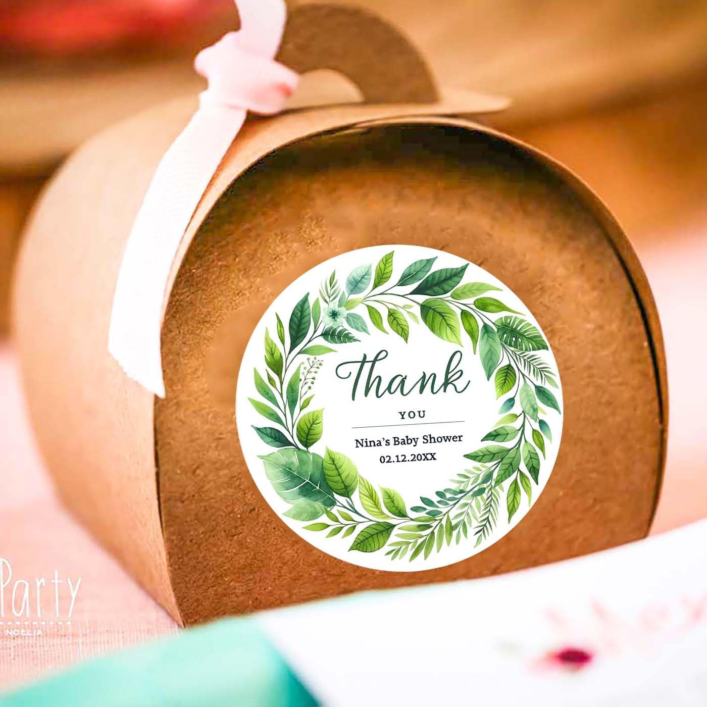 Personalized Customized Labels Tags,Customizable Stickers Tropical Green Leaves Baby Shower Thank You Classic Round Sticker for Business Custom Made Stickers, 100 Stickers3X3