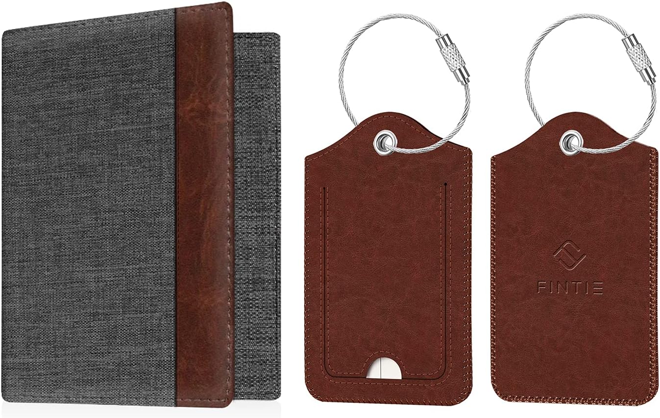 Passport Cover & 2Pcs Luggage Tag Set - Fintie Travel Passport Organizer Holder with 2 Pcs Bag Suitcase Name ID Labels, Gray-Brown : Clothing, Shoes & Jewelry
