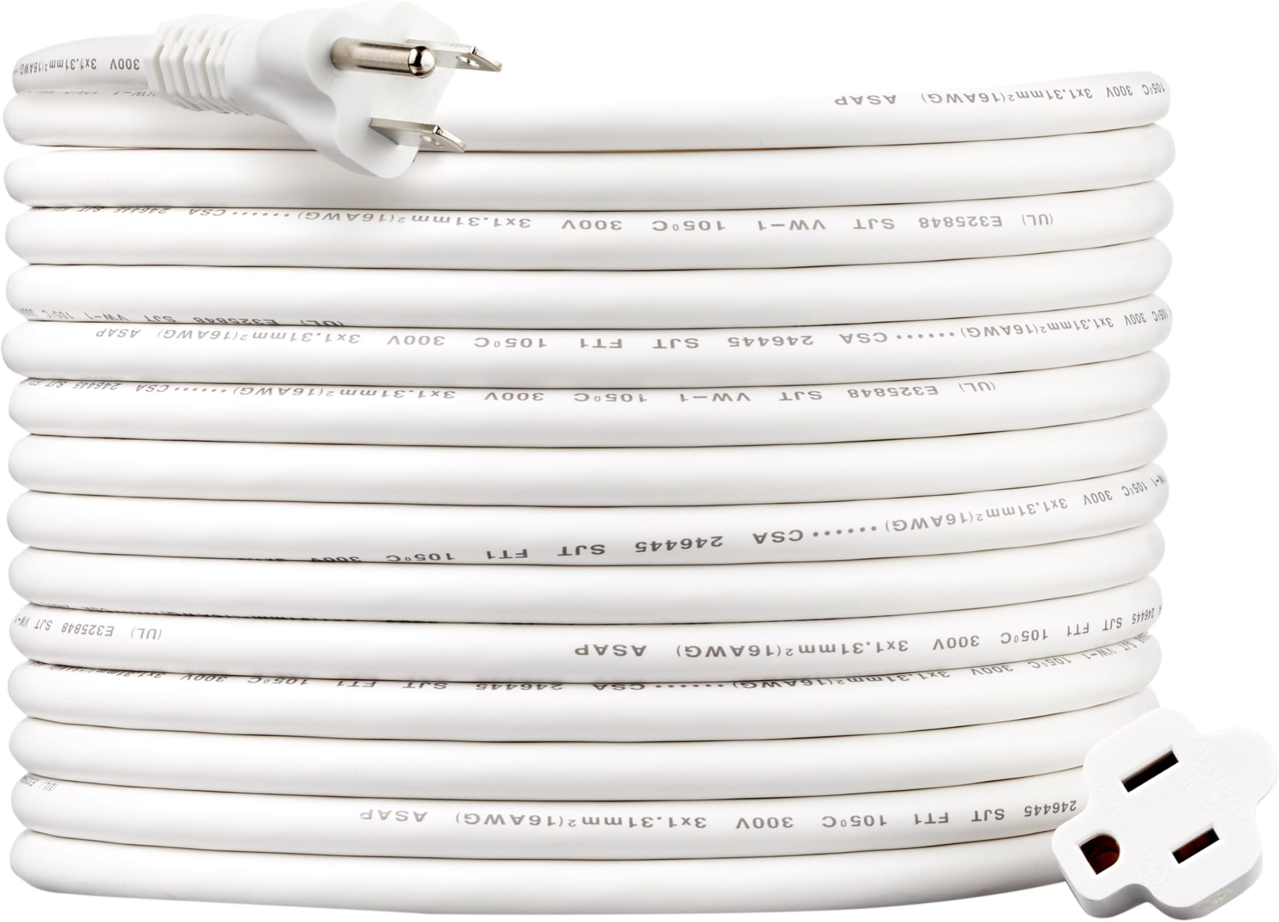 Amazon Basics Extension Cord, 25 Ft, 3 Prong Outlet Extender, Indoor Power Cord, 13 Amps, 125V, White