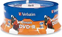 Verbatim DVD-R 4,7 GB 16X jato de tinta branco imprimível com cubo de marca, 25 discos, prata