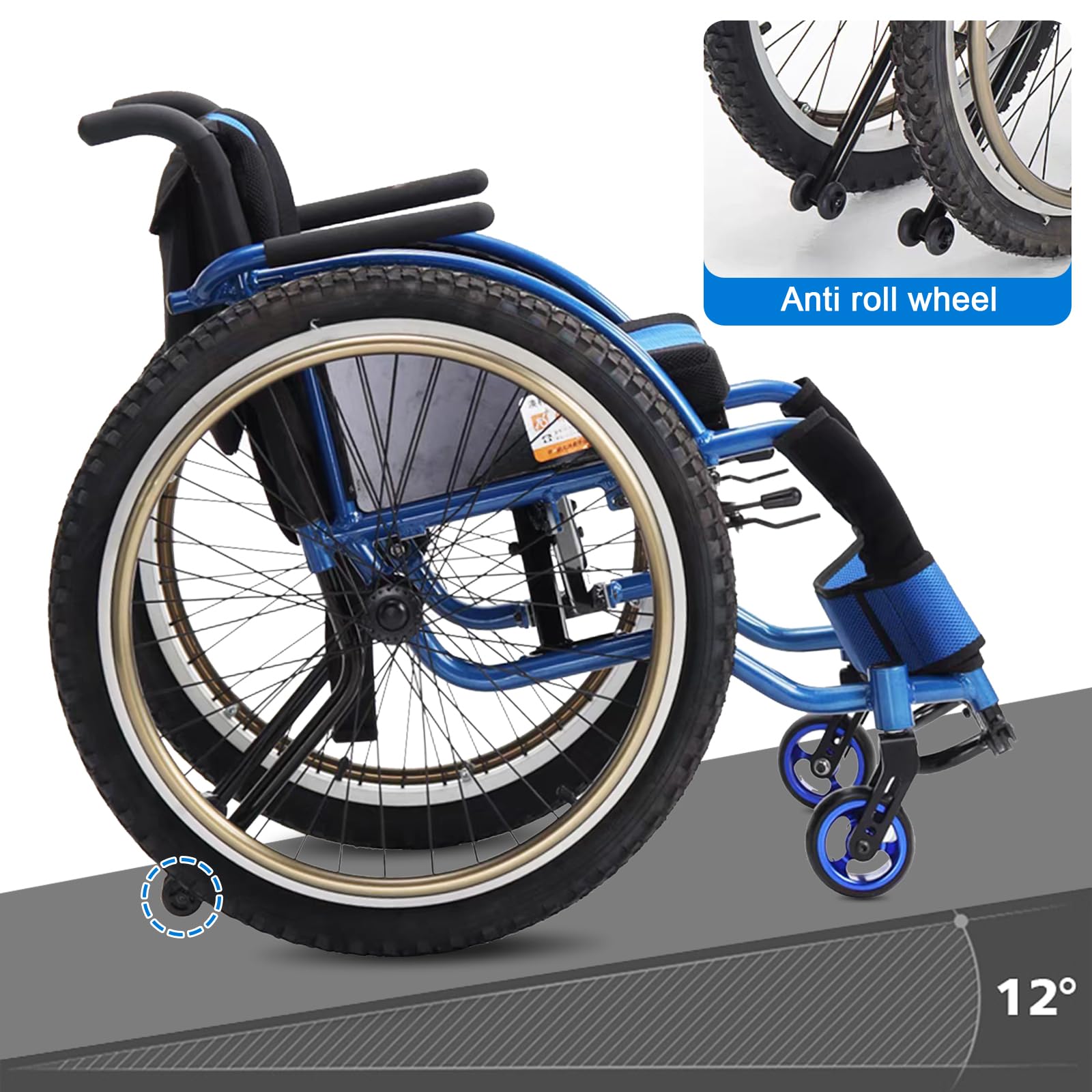 Silla de Ruedas Plegable superligera con Marco de Aluminio,Silla De Ruedas Deportiva Todo Terreno,Silla De Ruedas De Aluminio,Silla De Ruedas para Adultos con Antivuelco(Seat Width 38cm/15in)
