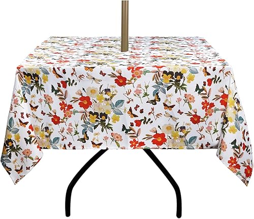ColorBird Mantel para exteriores con estampado botánico Spring Bloom, resistente al agua, a prueba de derrames, tela de poliéster con agujero para