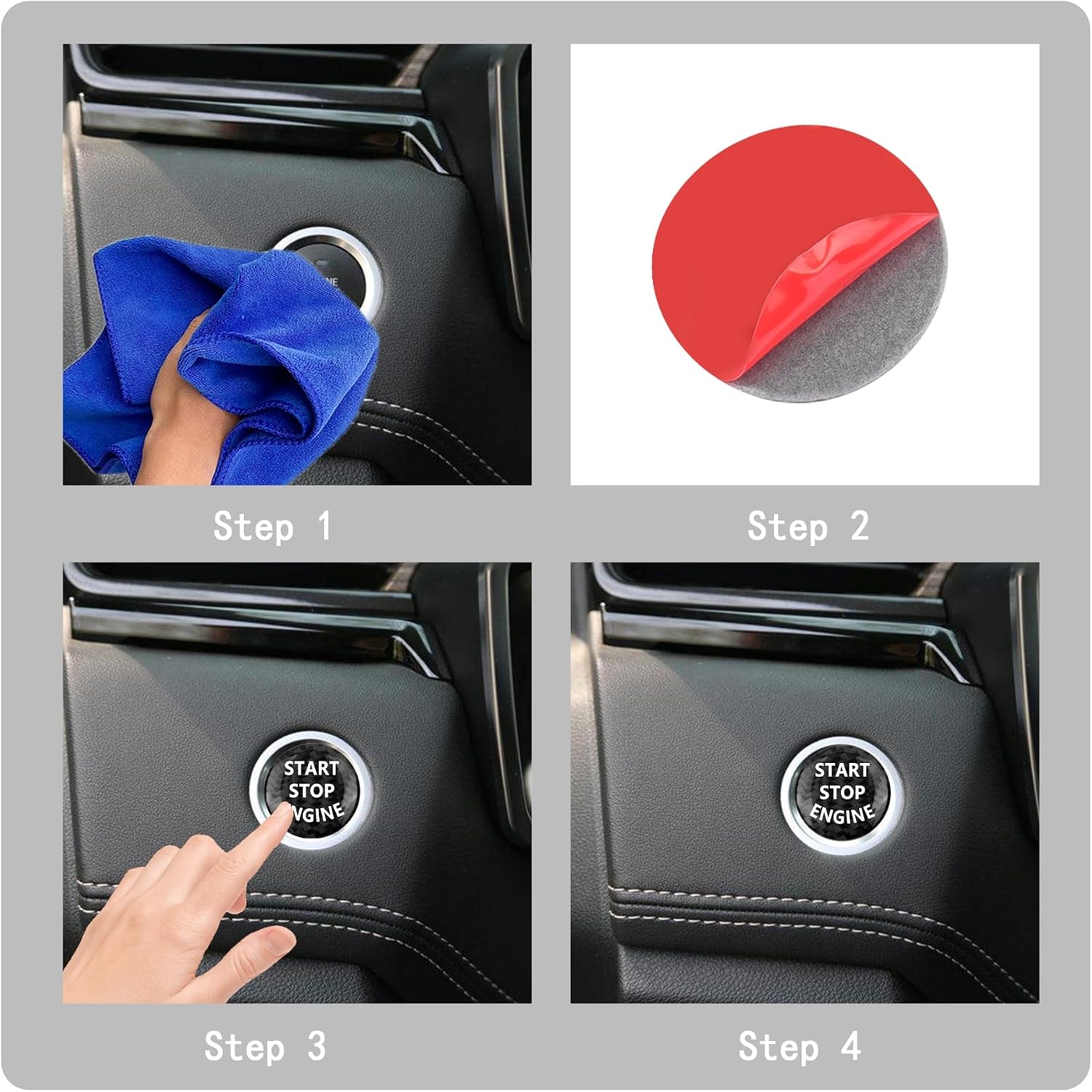 Carbon Fiber Push Start Button, 25-26mm Universal Engine Start Button Cover, Car Interior Decoration for Most Cars SUVs (Carbon Black)