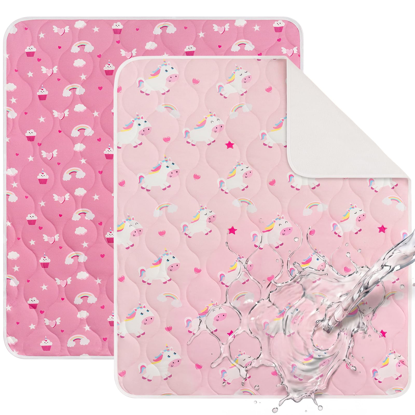 Paquete de 2 almohadillas de cama de entrenamiento para ir al baño, sábanas impermeables para niños, lavable, protector de colchón para mojar la cama para niños pequeños, 75 x 90 cm