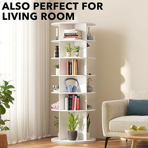 Miniatura 6 de SpaceAid Zapatero giratorio de 6 niveles, diseño de parte inferior alta, torre giratoria de almacenamiento Lazy Susan, estante giratorio 360,