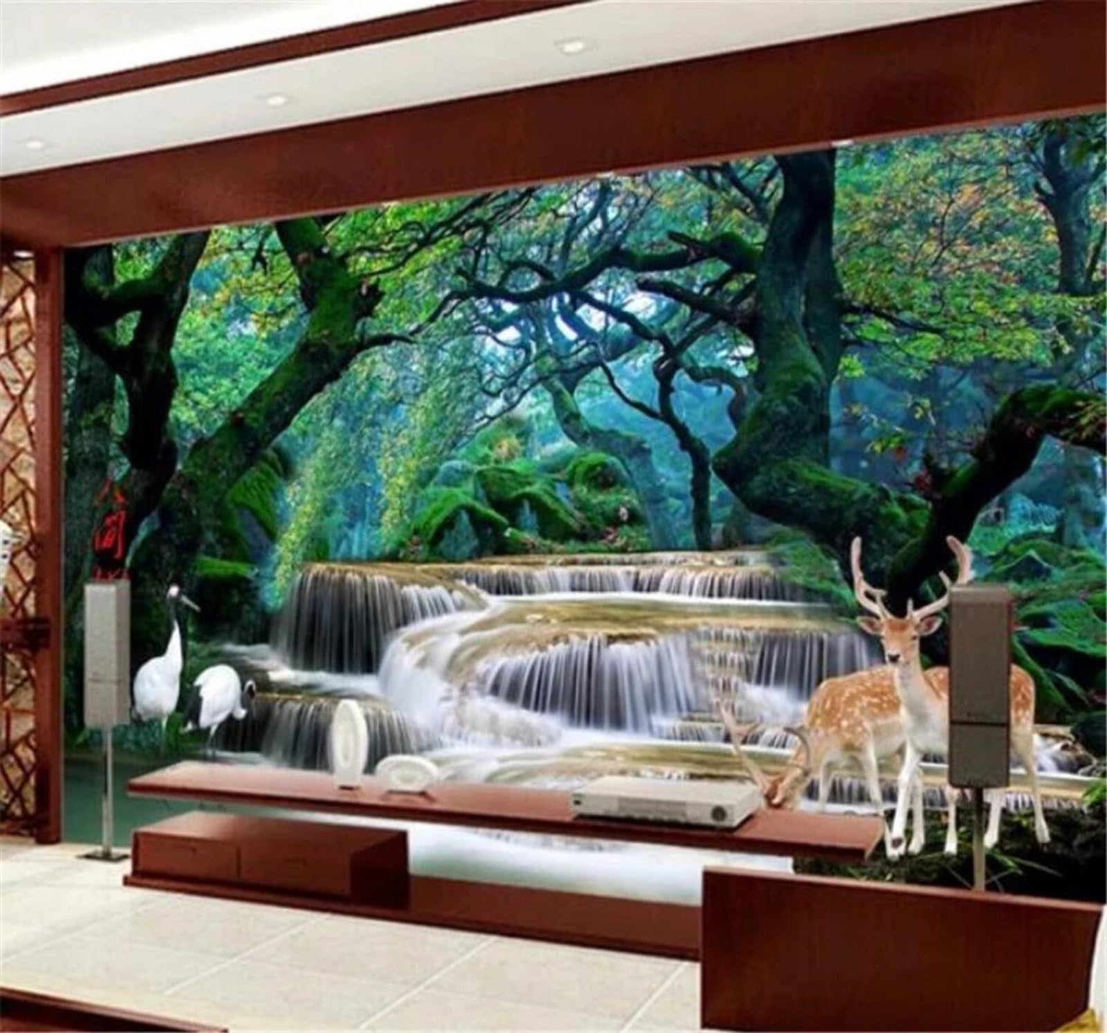 Xlming 200Cm×140Cm(B×H) Fresh Dreamy Forest Waterfall Fairyland 3D Wallpaper Luxury Home Dining Decor Paste Sofa Living Room The Wall For Bedroom Mural-200Cm×140Cm