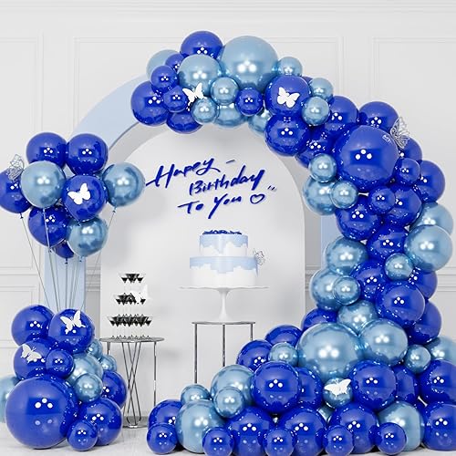 Kit de arco de globos de látex para fiesta de cumpleaños, color azul rey y azul metálico, para graduación de 2025 en el océano bajo el mar,